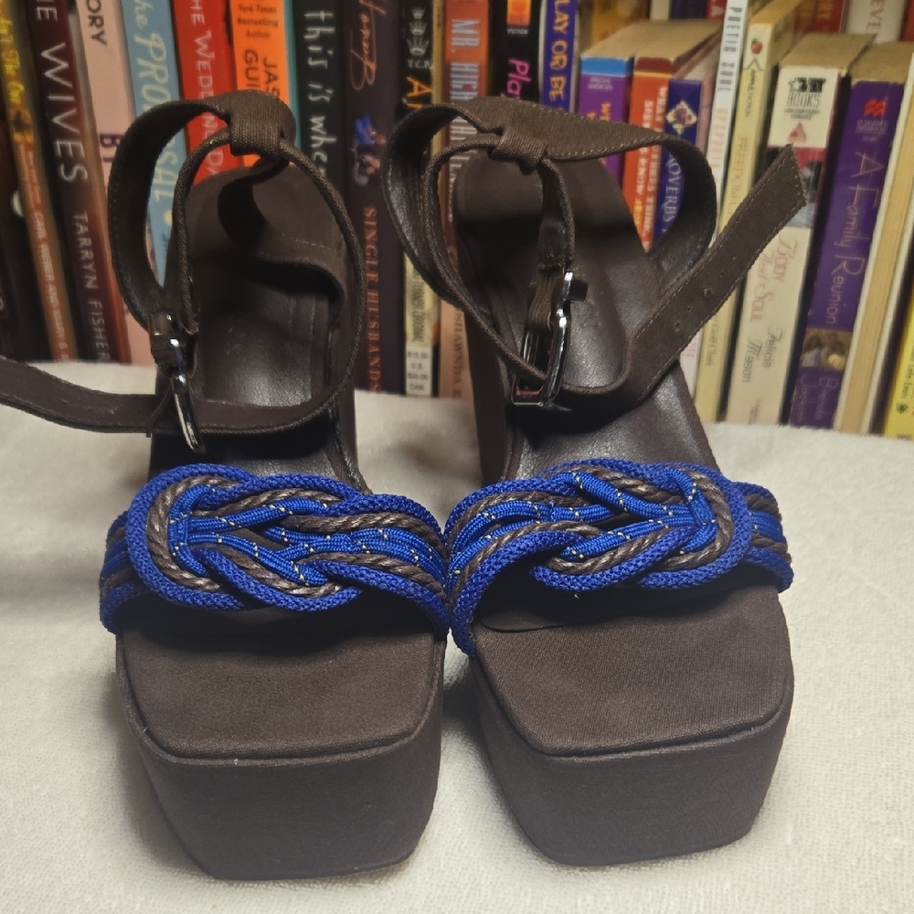 Elegant Brown and Blue Women's Platform Sandals